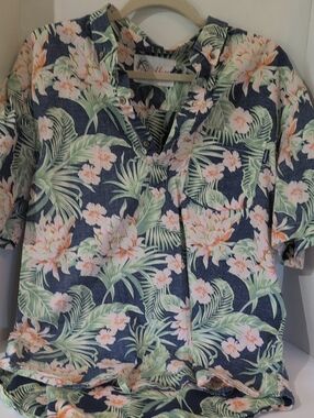 Chubbies Hawaiian 3 Button Shirt - Blue with Pink & Green Floral- Sz XL